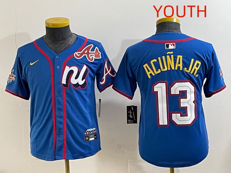 Youth 2025 Atlanta Braves 13 Acuna jr Blue All star Nike MLB Jersey style 3